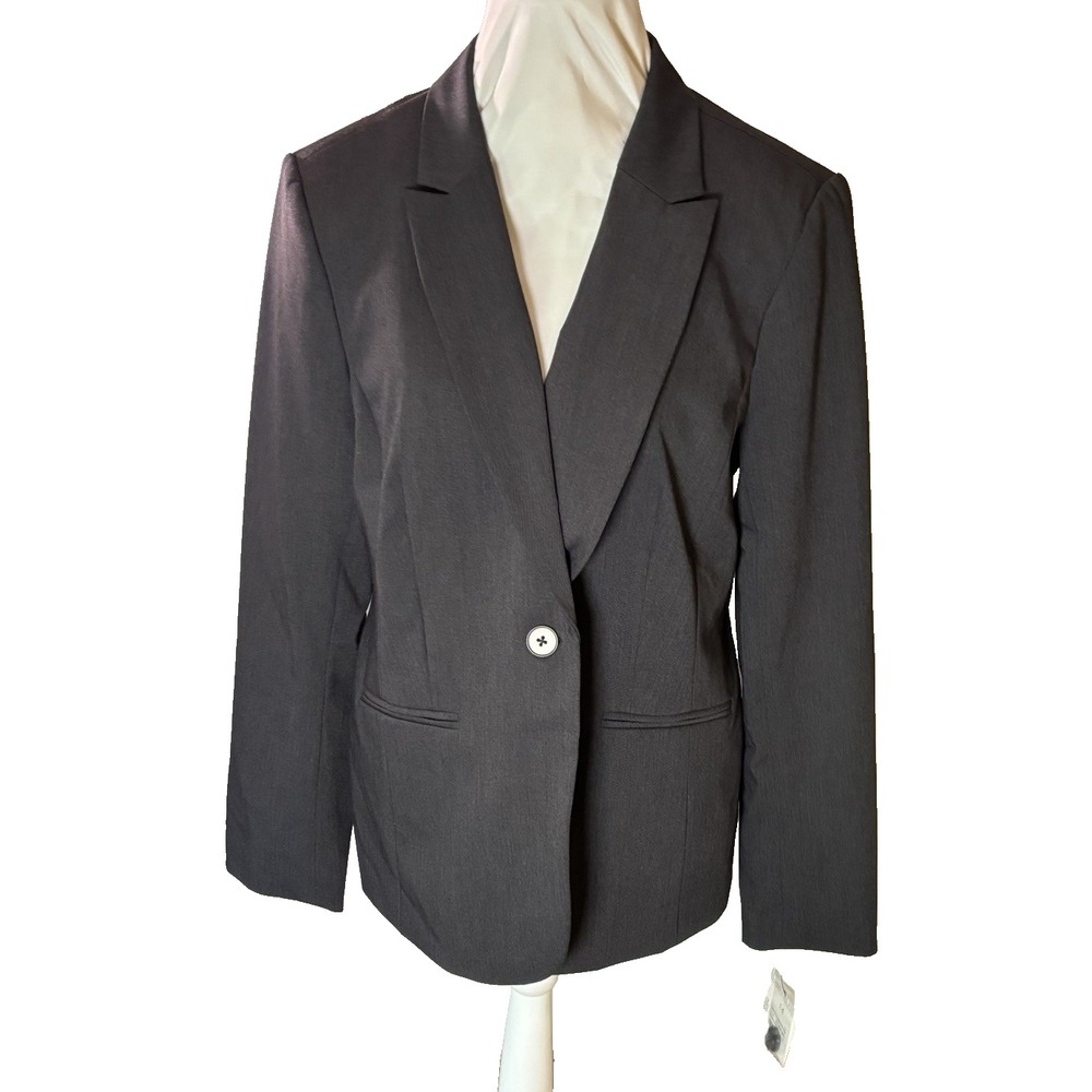 NWT LIZ CLAIBORNE, SZ 14 Solid All Grey Gray Blazer Suit Business Jacket Womens